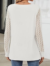 olcso pólók-női blúz műselyem elegáns stílusos modern egyszínű hálós hát nélküli patchwork hosszú ujjú nyakkivágással napi fekete fehér rózsaszín kék tavasz ősz tél