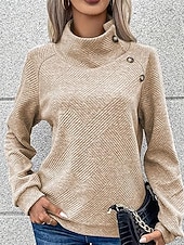 billige Teksturert hettegensere og sweatshirt-designergenser for kvinner mote moderne ensfarget jobb med turtleneck knapper løs passform langermet svart beige grå høst vinter