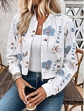 preiswerte Blazer &amp; Anzüge-Damen Jacke Party Zip Blumen Windundurchlässig Modisch Regular Fit Oberbekleidung Langarm Herbst Weiß S