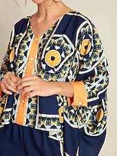 Недорогие Блузки и рубашки-женская блузка темно-синего цвета в стиле фолк-мадьяр с длинным рукавом и V-образным вырезом, неровным подолом, повседневная, для межсезонья