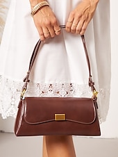 preiswerte Handtaschen und Tragetaschen-Damen Stoffbeutel Aguette Tasche PU-Leder B¨¹ro Einkauf Täglich Schnalle Hohe Kapazität Langlebig Feste Farbe Schwarz Weiß Braun