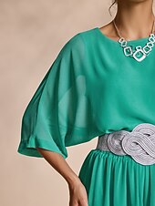 economico Bluse e camicie-camicetta girocollo casual in chiffon con maniche magiare (cintura non inclusa)
