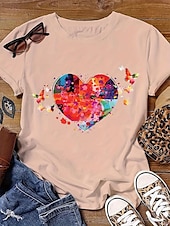 economico Maglietta Arte &amp; Design-Per donna maglietta Con cuori Informale Manica corta Girocollo Top regolari Giornaliero Stampa Bianco Rosa Blu Estate