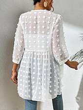 cheap Furs &amp; Leathers-Women&#039;s Shirt Elegant Ladies Solid Color Eyelet Asymmetric Hem Long Sleeve V Neck Daily Black White Spring Fall Winter