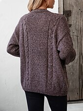 billige Cardigans og yttertøy-Dame Kofte Genser jakke Mote Gatemote Myk Helfarge Åpen Forside Knapper Strikket Langermet Vanlige topper Strikke Arbeid Kamel Lilla Høst Vinter