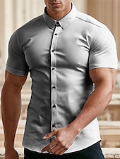 cheap Men&#039;s Button Up Shirts-Men&#039;s Summer Shirt Button Up Shirt Casual Shirt Black White Red Green Dark Blue Short Sleeve Plain Turndown Street Vacation Button-Down Clothing Apparel Fashion Leisure