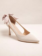 cheap Formal-Elegant Women&#039;s Blush Suede Heels with Bow Detail – Chic Pointed Toe Pumps for Weddings and Formal Events