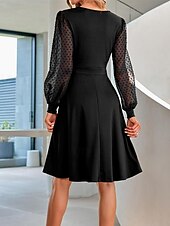 cheap Midi Black Dress-Women&#039;s Black Dress Mini Dress Ruched Mesh Wedding Guest Cocktail Party Elegant V Neck Long Sleeve Bishop Sleeve Black Brown Green Color