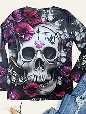 Χαμηλού Κόστους Τέχνη &amp; Σχεδίαση μπλουζάκι-Γυναικείο T-Shirt Σκελετούς Μακρυμάνικο Crew Neck Μακρυμάνικη Τουνίκ Τύπωμα Μωβ Άνοιξη Φθινόπωρο Προ Ανάσταση