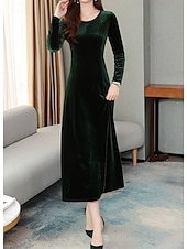 economico Abiti da festa-Per donna Abito semplice Vestito maxi A pieghe Informale Girocollo Manica lunga Nero Rosso Blu Colore