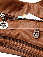 cheap Handbag &amp; Totes-Women&#039;s Brown Faux Leather Hobo Bag with Multiple Pockets in Casual Boho Style for Everyday Use