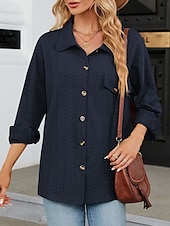 voordelige Vrouwen Werk Tops-Dames Blouse Effen Kleur Casual Lange mouw Overhemdkraag Dagelijks Grijs-Groen blauw Groen Beige Zomer Lente Herfst