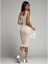 abordables robe longue noire-robe noire Robe unie Robe de cocktail noire Femme Robe mi-longue Accueil froid Plein Air Rendez-vous Décontractées Col Ras du Cou Sans Manches Standard Noir Blanche Bleu S M L XL 2XL