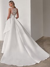 economico Abiti da sposa-Abiti da sposa Abito A-Line V Collo Senza Maniche Lunghezza della Gamba Intera Satin Abiti da Sposa con Applique Colore Solido 2025