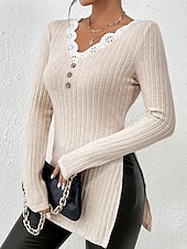 preiswerte Spitzenoberteile-Damen Weiße Elegante Spitzen Tops Loch Bluse Stylisch Modern Einfarbige Spitze Lange Ärmel Lange Tops V-Ausschnitt Arbeit Täglich Romantische Petite Tops Sommer Urlaub Trag Weiß Frühling Herbst