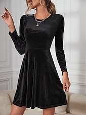 levne Party šaty-Dámské Mini šaty Černé šaty Sametové šaty Koktejlky Formální šaty Módní Moderní Vánoce Kancelář předvečer Všech svatých Běžný Bez vzoru Dlouhý rukáv Tričkový Černá Rubínově červená Trávová zelená