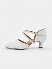 abordables Chaussures de danses latines-chaussures de danse en similicuir blanc avec bride croisée et boucle – talons de danse de salon et latine pour femmes