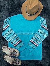 billige Stripe- og geometriske hettegensere-damegenser tribal street dailywear print vintage etnisk casual rund hals langermet mikroelastisk høst vinter komfort pustende mykt stoff