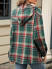 abordables Sweats à capuche-Sweat à capuche pour femme, décontracté, texturé, géométrique, à carreaux, coupe ample, manches longues, vert foncé, printemps, automne, hiver