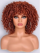 abordables Perruques de qualité supérieure-perruques afro bouclées pour femmes noires perruque courte bouclée avec frange boucles crépues cheveux bouclés perruques synthétiques pour femmes afro-américaines