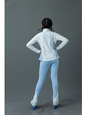 cheap Figure Skating Training Outfit-Figure Skating Fleece Jacket Figure Skating Pants Figure Skating Jacket with Pants Women&#039;s Girls&#039; Ice Skating Jacket Tights Outfits Blue White Patchwork Thumbhole Spandex Stretchy Training Practice