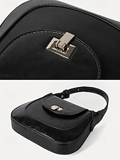 abordables Bolsos de mano y tote-Bolso de mano clásico de piel negra para mujer: elegante cierre de solapa con herrajes en tono dorado, perfecto para uso profesional y de noche.