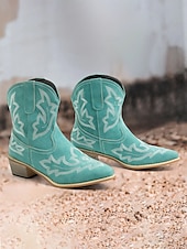 billiga Cowboy &amp; Western Boots-Dam Stövlar Cowboystövlar Utomhus Semester Dagligen Ankelstövlar Broderad Platt klack Rundtå bohemliv Semester Vintage Imitationsläder Elastiskt band Svart Röd Grön