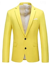  Per uomo Laurea Blazer Affari Cocktail party Ricevimento di matrimonio Moda Casual Primavera & Autunno Poliestere Tinta unica Tasca Bottoni Confortevole Monopetto Giacca Rosa chiaro Giallo Rosa Blu