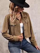 billiga Blazers och kostymer-Dam Jacka Fest Knapp Ensfärgat Vindtät Vintage Normal Ytterkläder Långärmad Höst Khaki grön S