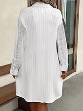 economico Abiti in pizzo bianco-Per donna Abito semplice Mini abito Pizzo Collage Informale Colletto Manica lunga Bianco Colore
