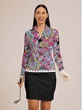 billiga Polos &amp;amp; kvartsdragkedjor-Dam Vandringspolotröja Ljusgul Blå Långärmad Överdelar Blommig Golfkläder för damer Kläder Outfits Bär kläder