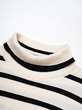 economico maglione da donna-Per donna Felpa A collo alto A coste Maglia Misto lana A campana Autunno inverno Casual / quotidiano Casual quotidiano Manica lunga Banda Bianco S M L