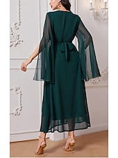 preiswerte abendkleider-Damen Patchwork Vintage-Kleid kleid lang Glatt Rundhalsausschnitt Langarm Frühling Herbst Grün