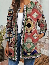 abordables Blazers et Costumes-Femme Veste Blouson Soirée Poche Géométrique Coupe Vent Mode Standard Vêtements d&#039;extérieur manche longue Automne Coloré M
