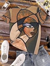 billige Kunst &amp; Design t-skjorte-kvinners t-skjorte uformelt trykk kortermet vanlige topper daglig kaki sommer
