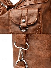 cheap Handbag &amp; Totes-Women&#039;s Brown Faux Leather Hobo Bag with Multiple Pockets in Casual Boho Style for Everyday Use