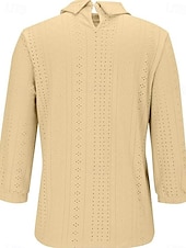 abordables Hauts en dentelle-chemisier femme élégant moderne évider manches 3/4 hauts réguliers col chemise travail quotidien jaune bleu ciel bleu vert printemps automne