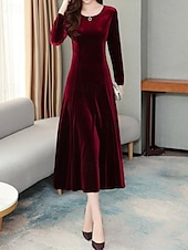 economico Abiti da festa-Per donna Abito semplice Vestito maxi A pieghe Informale Girocollo Manica lunga Nero Rosso Blu Colore