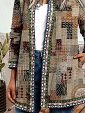 billiga casual jackor-Dam Jacka Vardag Fyrkantig hals Mönster Blommig Ledigt / vardag Vintage Lös passning Ytterkläder Långärmad Vår Havsblå S