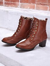 levne Cowboy &amp; Western Boots-dámské hnědé šněrovací viktoriánské boty se středním podpatkem - ideální pro běžné nošení, outdoorové aktivity a víkendové výlety
