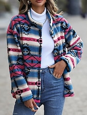 billiga Blazers och kostymer-Dam Vinterkappa Fritids- Helgdag Dagliga kläder Höst Vinter Normal Täcka Hög krage Normal Stylish Ledigt Jacka Långärmad Geometrisk Slimmad passform Blå