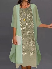 abordables Ensembles de robes-Femme Robe Ensemble Robe casual Robe imprimée Mode Moderne Floral Imprimer Robe mi-longue Manches 3/4 Col Ras du Cou Extérieur Rendez-vous Bleu Violet Vert Automne Ample