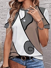 billige Stripe og geometrisk t-skjorte-kvinners t-skjorte uformelt trykk kortermet vanlige topper daglig rød khaki grå sommer
