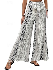 baratos perna larga e cintura alta-Mulheres Calças Moda Roupa de rua Comprimento total Cintura Alta Côr Sólida Bloco de cor Bolsos Com Laço Conforto Respirabilidade Macio Micro-Elástica Férias Rua Diário Adamascado Preto Vermelho Azul