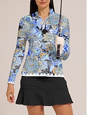 billiga Polos &amp;amp; kvartsdragkedjor-Dam Vandringspolotröja Ljusgul Blå Långärmad Överdelar Blommig Golfkläder för damer Kläder Outfits Bär kläder