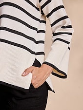economico maglione da donna-Per donna Felpa A collo alto A coste Maglia Misto lana A campana Autunno inverno Casual / quotidiano Casual quotidiano Manica lunga Banda Bianco S M L