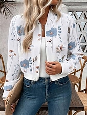 preiswerte Blazer &amp; Anzüge-Damen Jacke Party Zip Blumen Windundurchlässig Modisch Regular Fit Oberbekleidung Langarm Herbst Weiß S