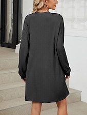 billiga midi svart klänning-Dam Arbetsklänning Skiftklänning Mode Kontor Mini klänning Ficka Rund hals Långärmad Slät Lös passning Svart Rodnande Rosa Himmelsblå Sommar Vår S M L XL 2XL