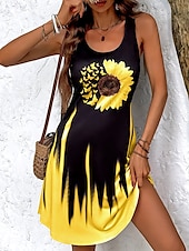 billiga Blommiga klänningar-Kvinnors Miniklänning Petiter Klänning Sundress A-linjeformad Klänning Tank Klänning Avslappnad Semester Daglig Helg Lösk Passform Ombre Blommig Ärmlös Crew Neck Gul Rosa Sommar