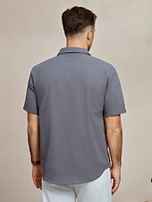 preiswerte Herren Elite Hemden-Herren Hemd leinenhemd Sommerhemd Lässiges Hemd Strandhemd Glatt Casual Täglich Dunkelgray Kurzarm Kargen Sommer Bekleidung